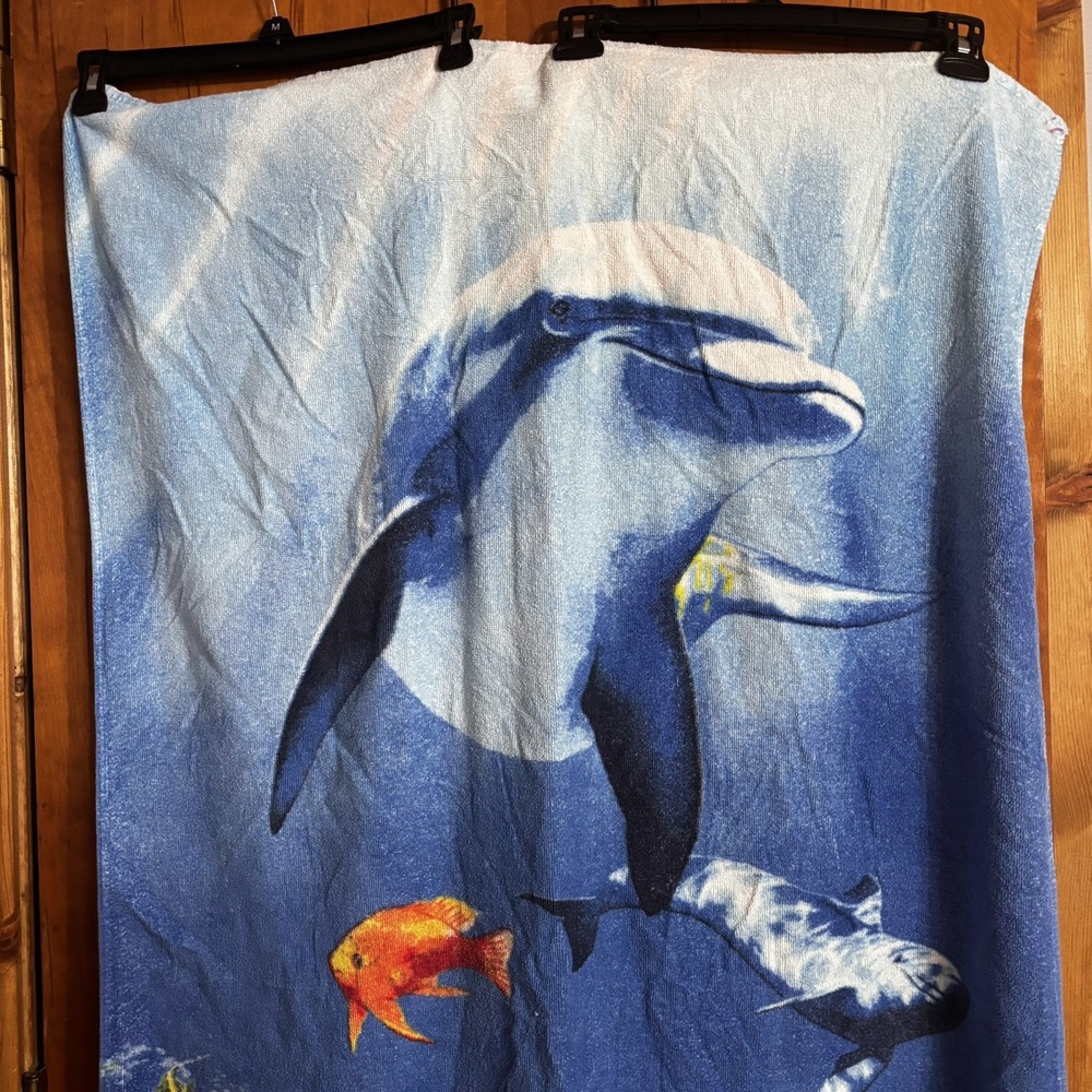 Vintage Copa Royce Dolphin Tropical Fish Beach Towel Y2K
